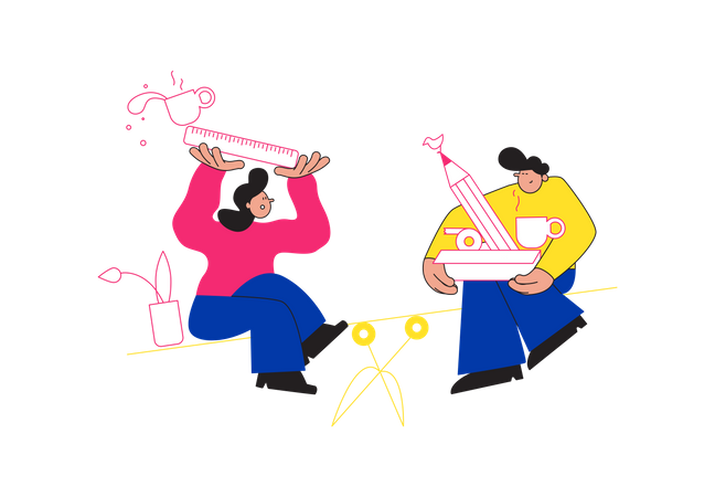 Male and female working together  Illustration