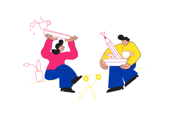 Male and female working together  Illustration