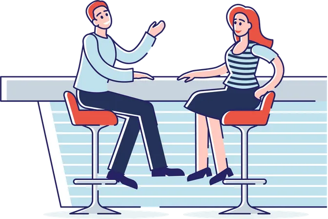 Male and Woman talking In Bar Illustration