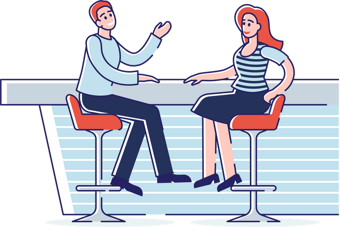 Male and Woman talking In Bar  Illustration