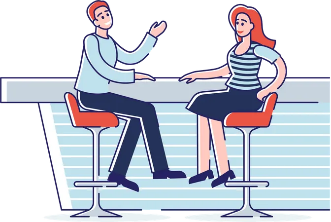 Male and Woman talking In Bar  Illustration