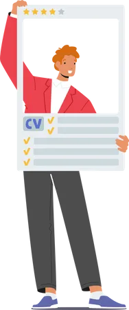 Applicant Male Character Holding Cv Or Curriculum Vitae Professional Staff Recruitment Concept Job Application Hiring Personnel Candidates Selection Employment Cartoon People Vector Illustration Illustration