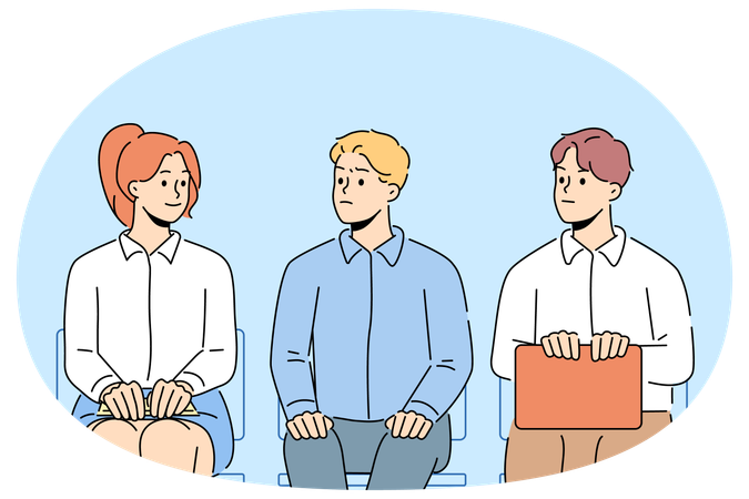Male applicants look at female rival  Illustration