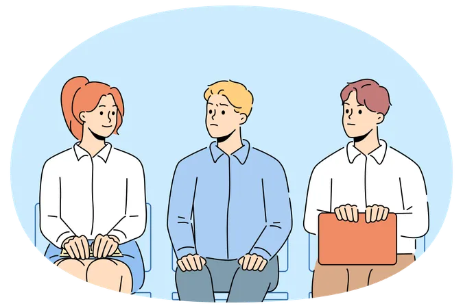 Male applicants look at female rival  Illustration