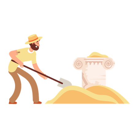 Male archeologist digging land  Illustration