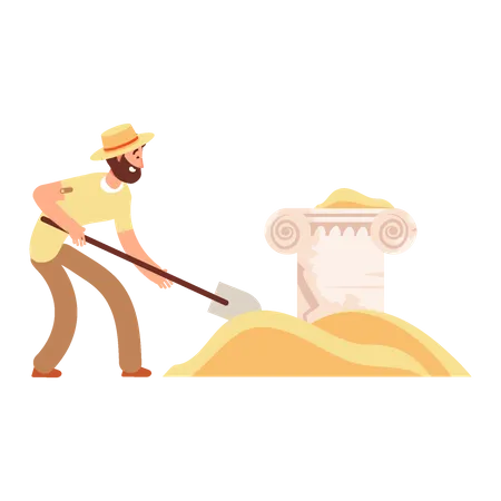 Male archeologist digging land  Illustration