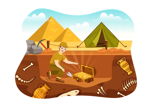 Male Archeologist found treasure  Illustration