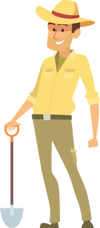 Male archeologist standing while holding shovel  Illustration
