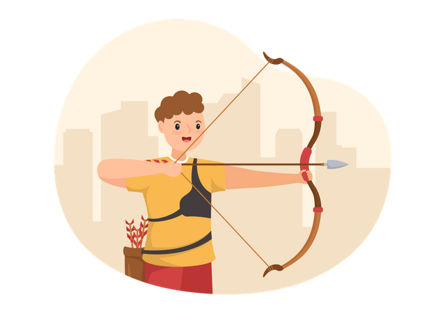 Male Archery Shooting Using Bow  Illustration