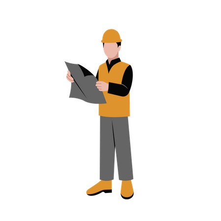 Male architect look at construction plan Illustration