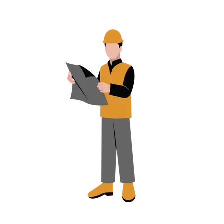 Male architect look at construction plan Illustration