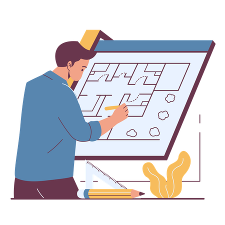 Male architect made detailed room plan for the house  Illustration