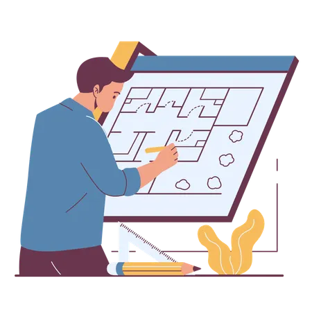 Male architect made detailed room plan for the house  Illustration
