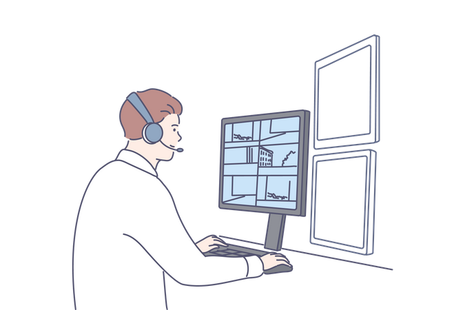 Male architect working on computer  Illustration