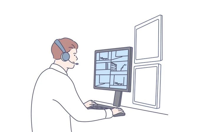 Male architect working on computer  Illustration