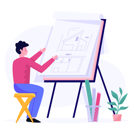 Male architecture drawing building plan  Illustration