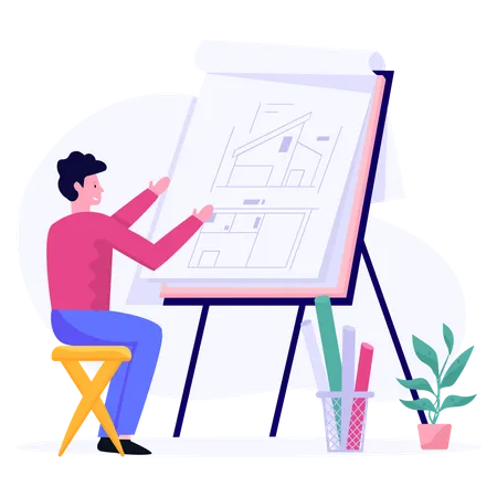 Male architecture drawing building plan  Illustration