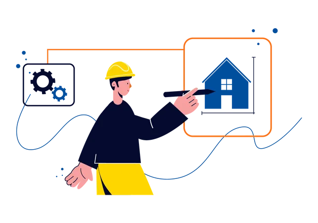 Male architecture making house plan  Illustration