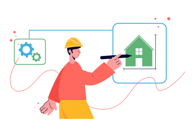 Male architecture making house plan  Illustration