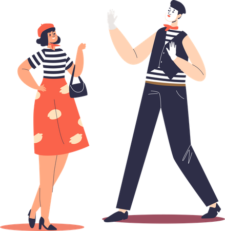 Male artist and female wearing stereotypical clothes Illustration