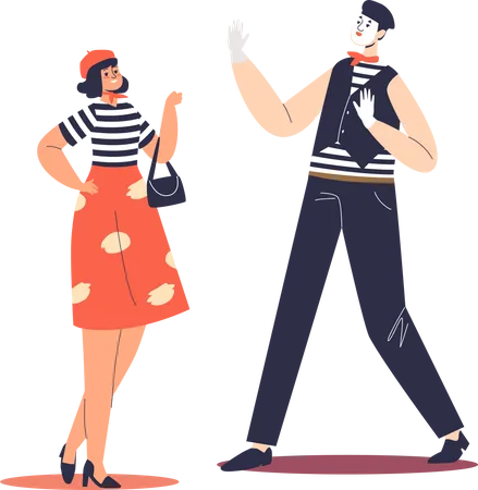 Male artist and female wearing stereotypical clothes  Illustration