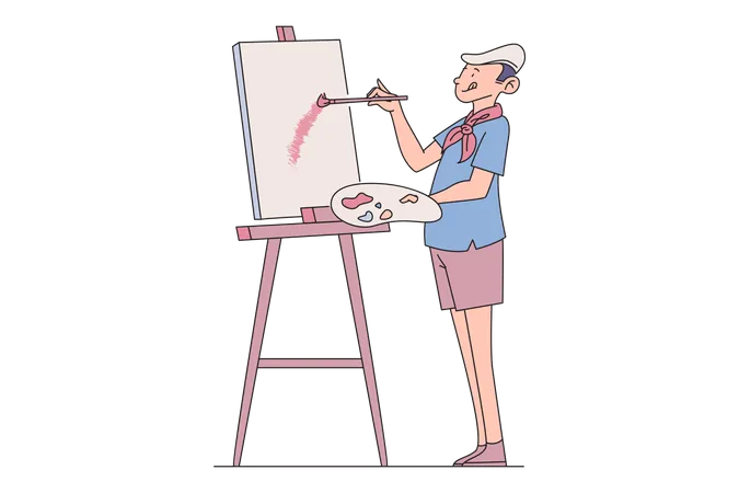 Male artist drawing on artboard  Illustration