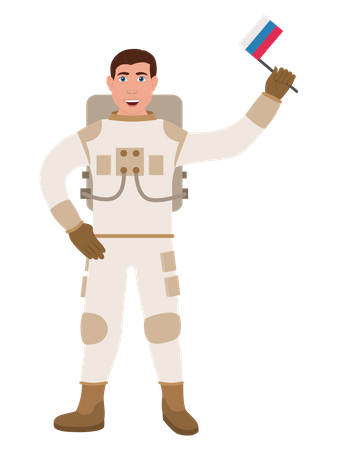 Male Astronaut Holding Russia Flag  Illustration