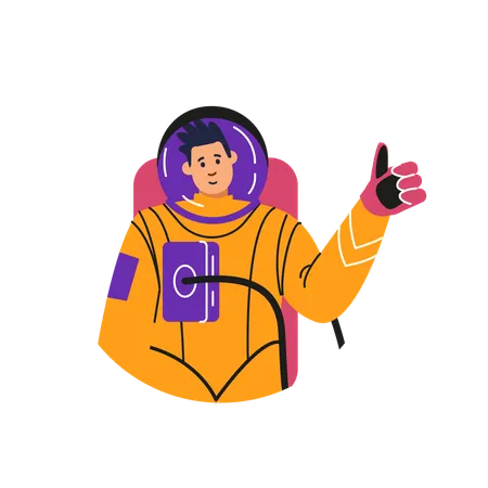 Male astronaut in a spacesuit and helmet demonstrating a gesture  Illustration