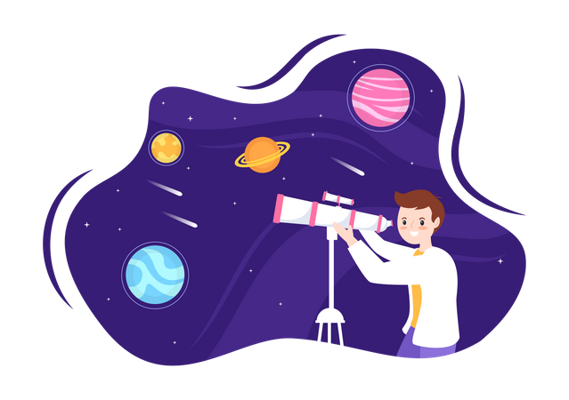 Male Astronomer With A Telescope  Illustration