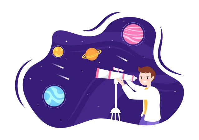 Male Astronomer With A Telescope  Illustration