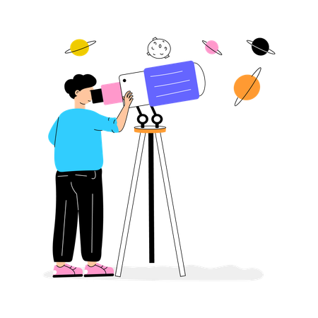 Male Astronomer with Telescope  Illustration