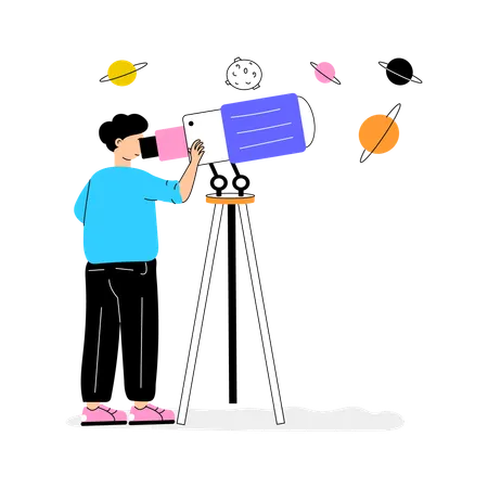 Male Astronomer with Telescope  Illustration