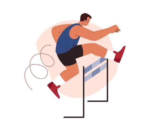 Male athlete doing hurdle jump  Illustration