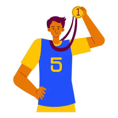 Male Athlete holding medal  Illustration