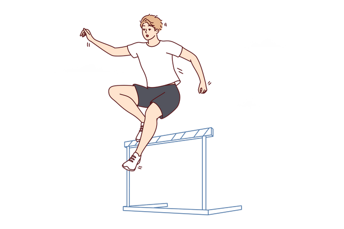 Male athlete jumping over hurdle  Illustration