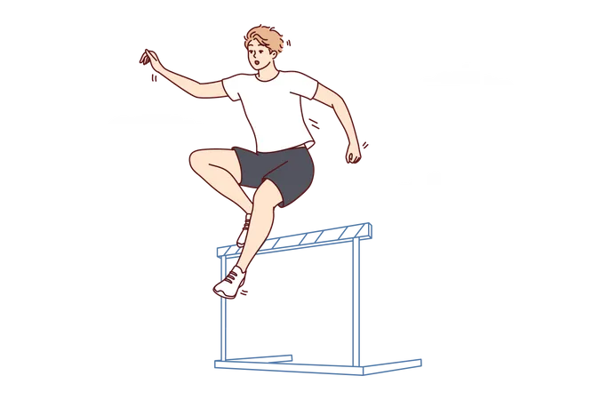 Male athlete jumping over hurdle  Illustration