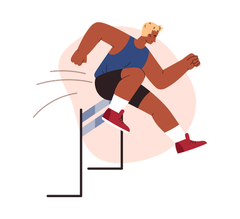 Male athlete jumps over obstacle  Illustration