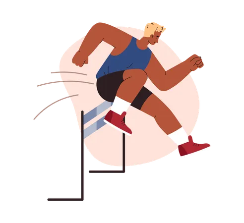 Male athlete jumps over obstacle  Illustration