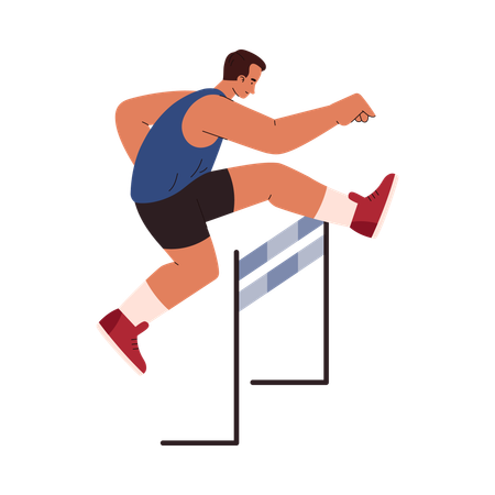 Male athlete run hurdle race  Illustration