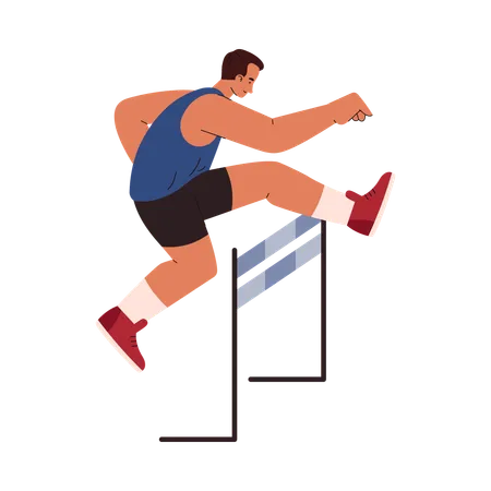 Male athlete run hurdle race  Illustration