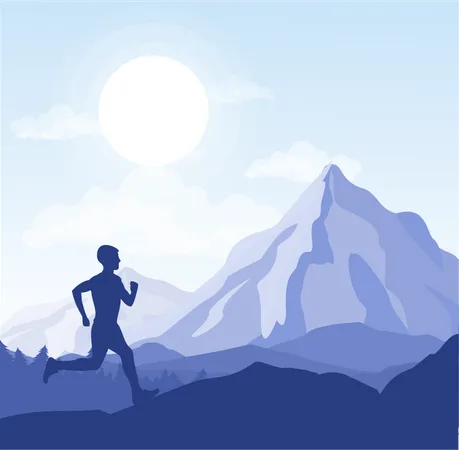 Male athlete running marathon race  Illustration