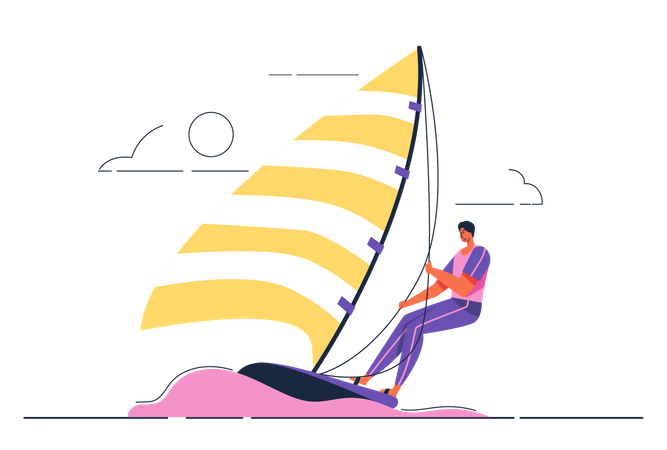 Male Athlete Sailing in the sea Illustration