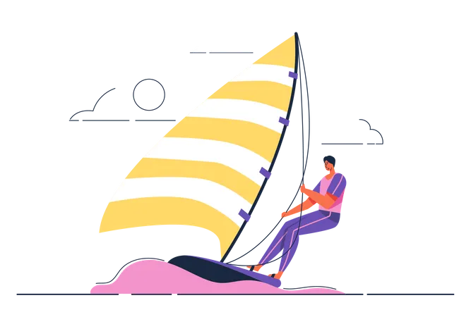 Male Athlete Sailing in the sea Illustration