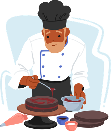 Male baker baking cake  Illustration