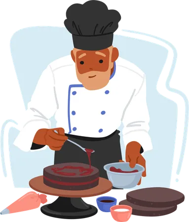 Male baker baking cake  Illustration