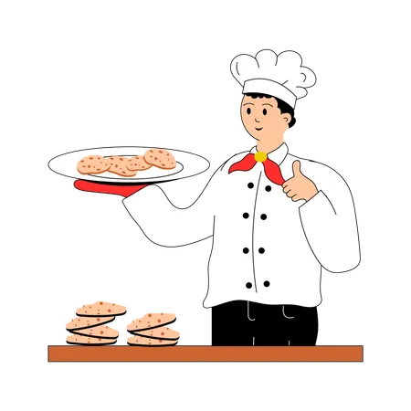 Male Baker Cooking Biscuit  Illustration