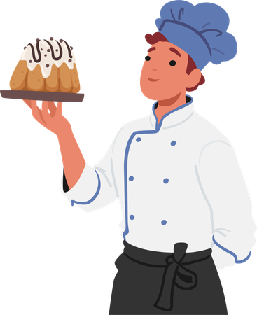 Male baker showing crafted cake  Illustration