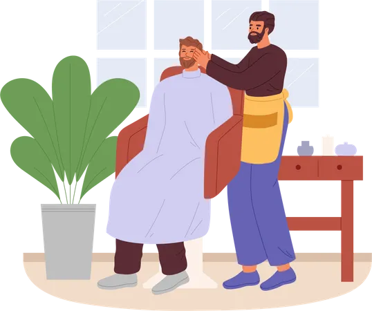 Male Barber shaving male in saloon  Illustration