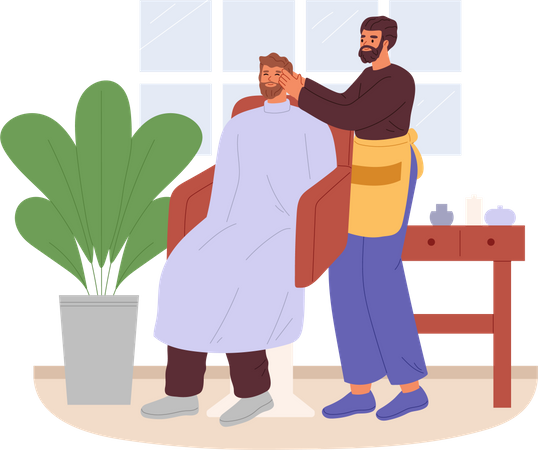 Male Barber shaving male in saloon  Illustration