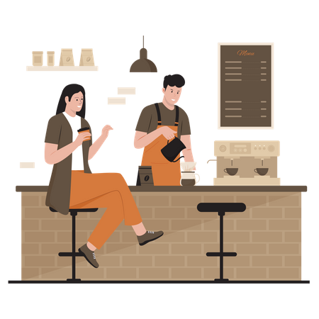 Male barista brewing coffee  Illustration